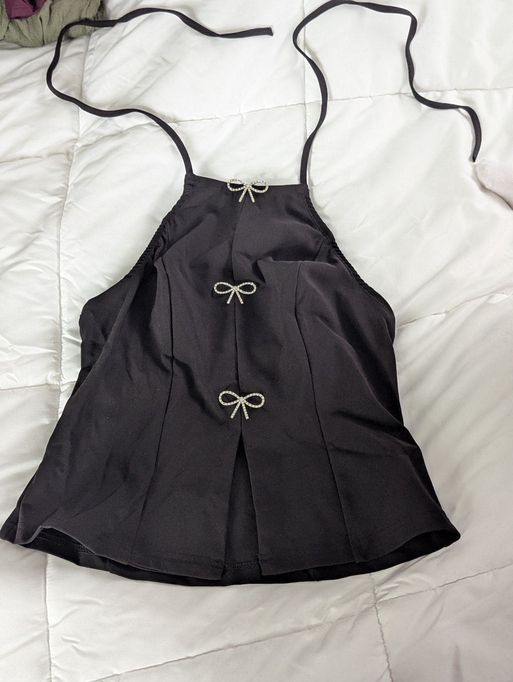 Black Halter Tank Top With Bow Accent